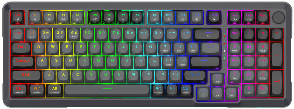 Klawiatura K688GB-RGB-PRO Bragi
funkcjonalny układ w rozmiarze 96% o wymiarach ok. 394 x 144 x 38 mm, wyposażona w 94 klawisze, klawisze numeryczne i strzałki są zawsze pod ręką,
produkt na białym tle