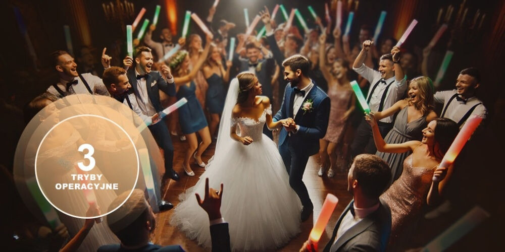 Pałka piankowa MUSICMATE RGB LED MM-A95 RainowWands (10 szt.) trzy tryby świecenia zmiana trybu świecenia za pomocą jednego kliknięcia trzy tryby stałe światło wolne migotanie dynamiczne pulsowanie