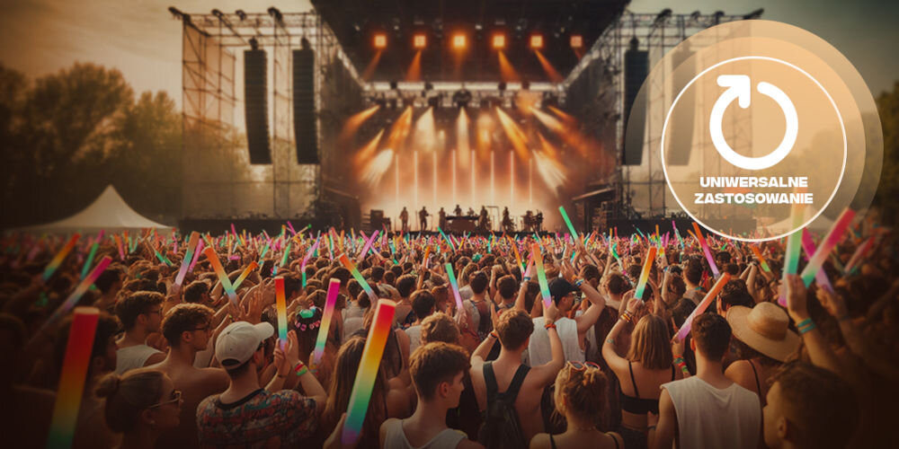 Pałka piankowa MUSICMATE RGB LED MM-A95 RainowWands (10 szt.) wykonanie z elastycznej miękkiej pianki trwały materiał zasilanie standardowymi bateriami CR2032 energooszczędne diody LED