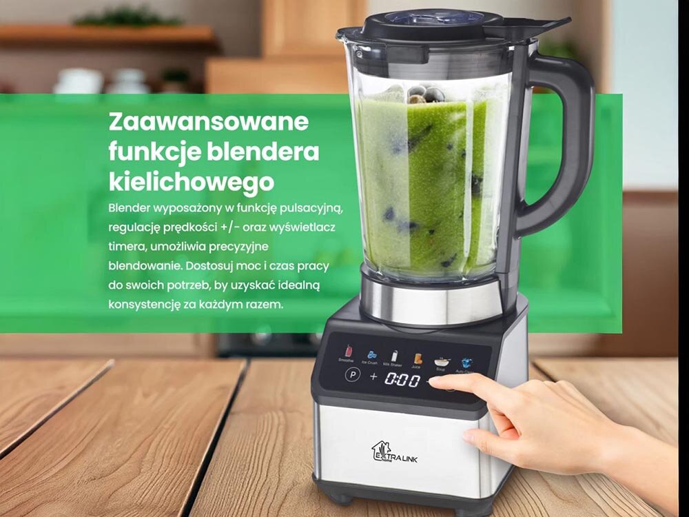 Blender kielichowy EXTRALINK L-10B 1200W Dotykowy ekran 6 programów kruszenie lodu dzbanek 1.5L dynamiczne rozdrabnianie, szybkie gotowanie, zdrowe posiłki, ograniczenie czasu w kuchni