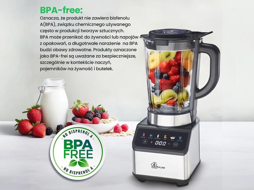 Blender kielichowy EXTRALINK L-10B 1200W Dotykowy ekran 6 programów kruszenie lodu dzbanek 1.5L posiłki bogate w witaminy, lepsze nawyki żywieniowe, planowanie zdrowego menu