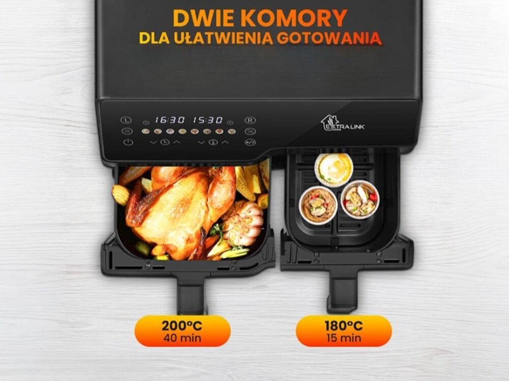 Air Fryer Frytkownica beztłuszczowa EXTRALINK SJ-1000 smażenie, pieczenie, grillowanie, dwa niezależne kosze, szybkie i różnorodne gotowanie
