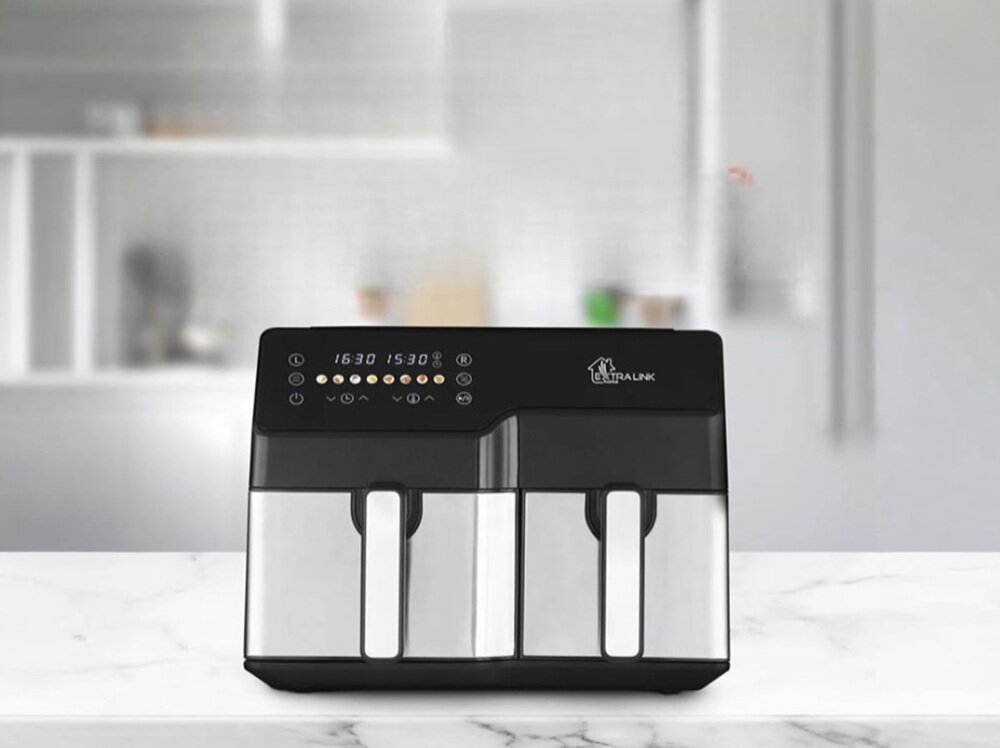 Air Fryer Frytkownica beztłuszczowa EXTRALINK SJ-1000 nieprzywierające kosze, łatwe wyjmowanie, można myć w zmywarce, łatwiejsze utrzymywanie czystości