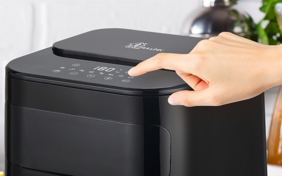 Frytkownica beztłuszczowa EXTRALINK SJ-520 Air Fryer cyfrowy wyświetlacz LED 7 automatycznych programów łatwa obsługa funkcja automatycznego wyłączania przezroczyste okienko