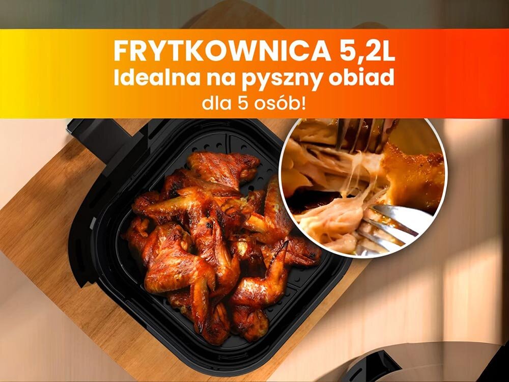 Air Fryer Frytkownica beztłuszczowa EXTRALINK SJ-520 posiłki dla całej rodziny, większe porcje potraw, duża przestrzeń kosza, swobodne pieczenie