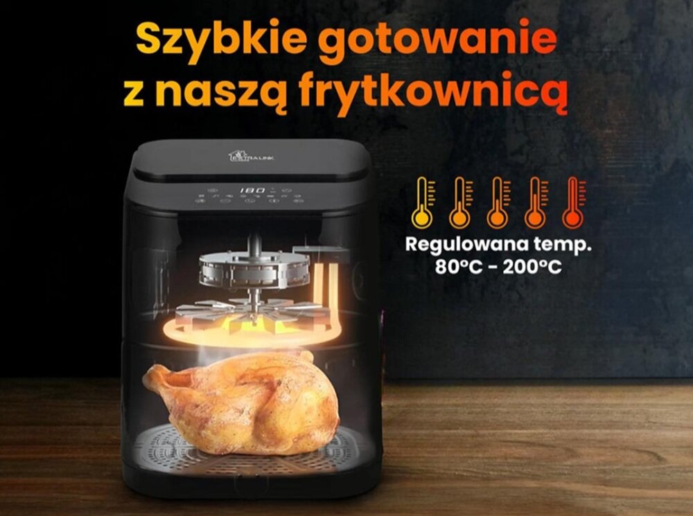 Air Fryer Frytkownica beztłuszczowa EXTRALINK SJ-520 dopasowanie ustawień do rodzaju potraw, chrupiąca skórka, elastyczność, pełna kontrola