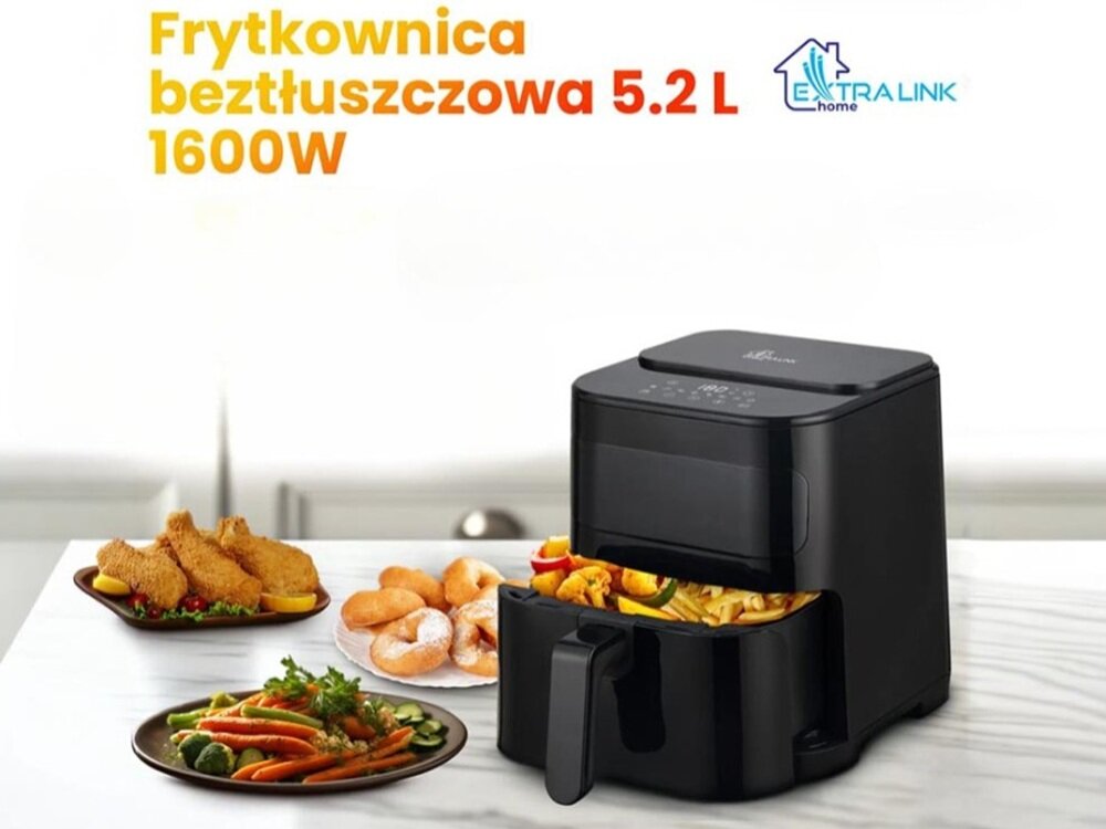 Air Fryer Frytkownica beztłuszczowa EXTRALINK SJ-520 dotykowy panel sterowania, intuicyjna i szybka obsługa, wyświetlacz LED, wygodne użytkowanie