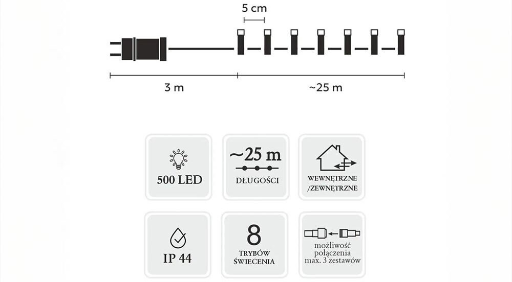 Lampki choinkowe LED EXTRALINK EX.73288 25 m Sieciowe, migające, ciągłe, instalacja, rozległe, szkic i wizualizacja techniczna lampek LED