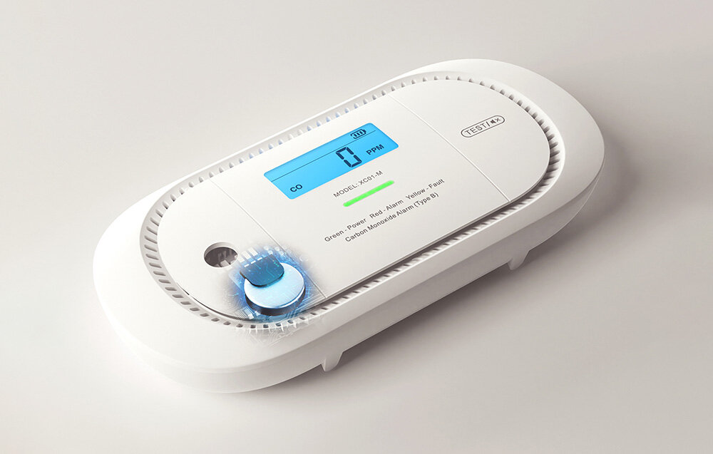 X-SENSE XC01-M czuły czujnik elektrochemiczny identyfikuje obecność tlenku węgla wyświetlaczu LCD aktualne poziomy CO funkcja pamięci