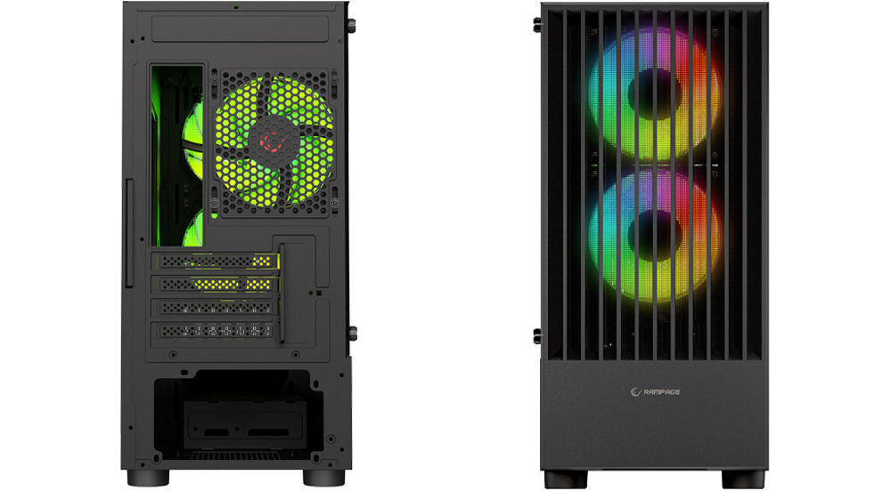 RAMPAGE Lyra Mesh Obudowa PC Mid-T 3x wentylator RGB czarna wentylatory z podświetleniem RGB personalizacja efektów świetlnych wiele trybów i kolorów unikalny klimat walory estetyczne funkcjonalność efektywny stylowy element konfiguracji komputerowej