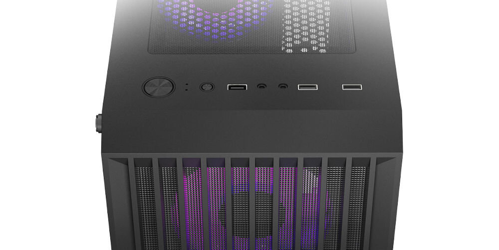 RAMPAGE Lyra Mesh Obudowa PC Mid-T 3x wentylator RGB czarna przewiewna siatka mesh optymalny przepływ powietrza wsparcie efektywności chłodzenia otwarta struktura panelu minimalistyczna konstrukcja funkcjonalność estetyka wydajność design port USB 3.0 dwa porty USB 2.0 wejście audio wejście mikrofonowe wszechstronność wygoda