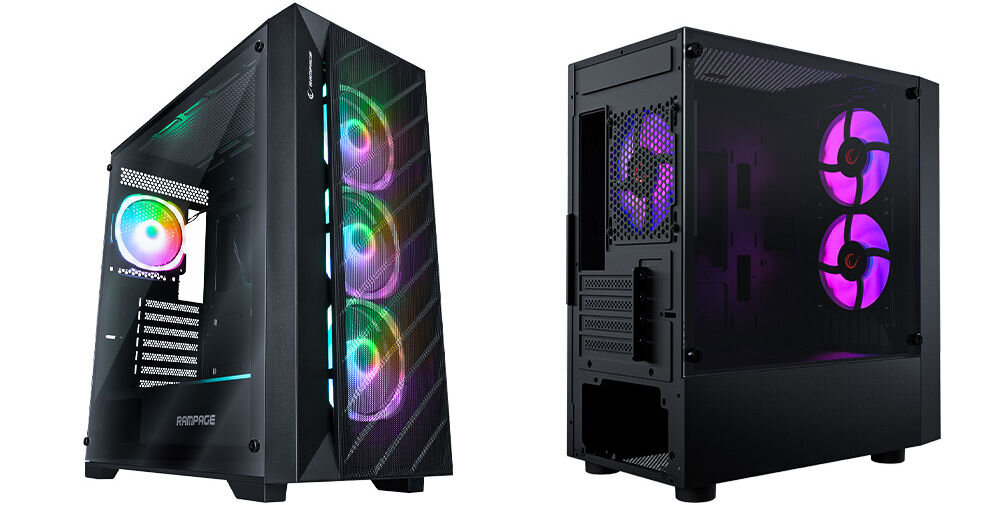 RAMPAGE Lyra Mesh Obudowa PC Mid-T 3x wentylator RGB czarna wygoda użytkowania i estetyka przemyślane rozwiązania ułatwienie zarządzania kablami przestrzeń za tacką na płytę główną lepszy przepływ powietrza wewnątrz obudowy schludny wygląd