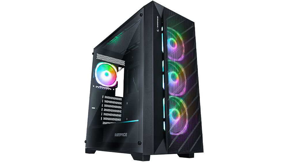 RAMPAGE Prime Mesh Obudowa PC 4x wentylator ARGB + hub E-ATX zbudowany by wygrywać