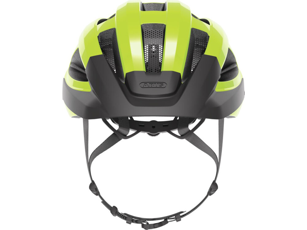 Kask rowerowy ABUS Macator Signal Żółty Szosowy rozmiar M, 58-62 cm kask na białym tle widoczny od przodu miękkie poduszki wyściełają wnętrze kasku ograniczenie dyskomfortu wkładki są mocowane na rzepy można je wyjąć wyprać ręcznie lub wymienić zdejmowana wyściółka ułatwia utrzymanie wnętrza w czystości