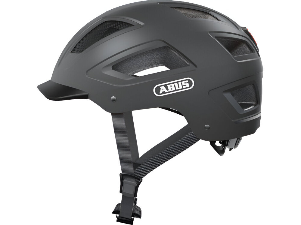 Kask rowerowy ABUS Hyban 2.0 Tytanowy Miejski rozmiar L kask na białym tle widoczny z boku bezpieczna jazda po mieście ochrona bezpieczeństwo