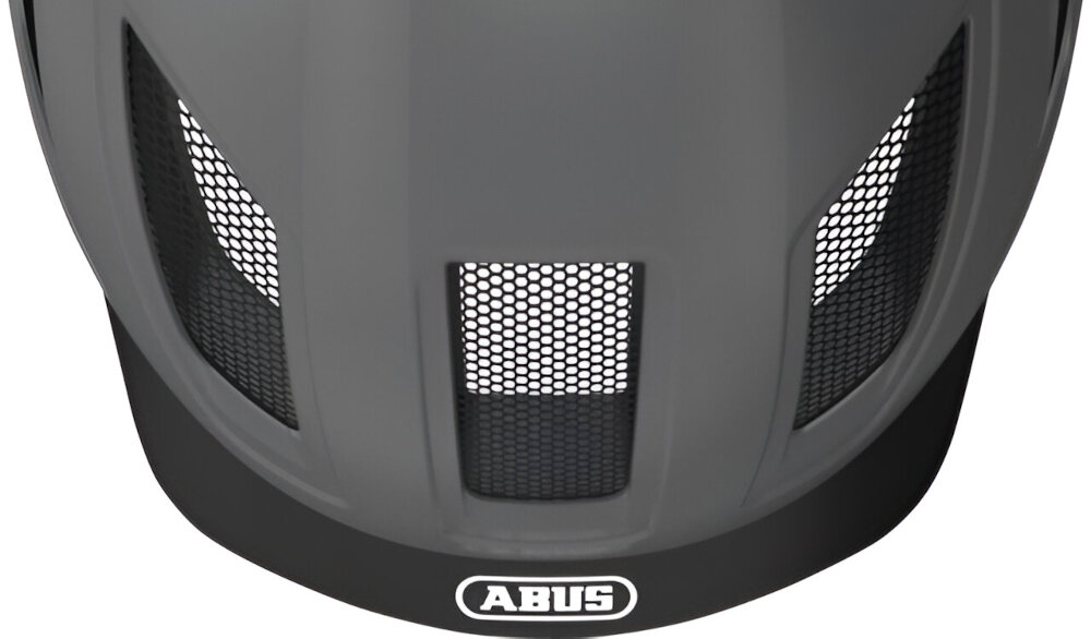 Kask rowerowy ABUS Hyban 2.0 Tytanowy Miejski rozmiar XL zbliżenie na siatkę siatka chroniąca przed owadami zapobiega dostawaniu się insektów Wwudowany daszek