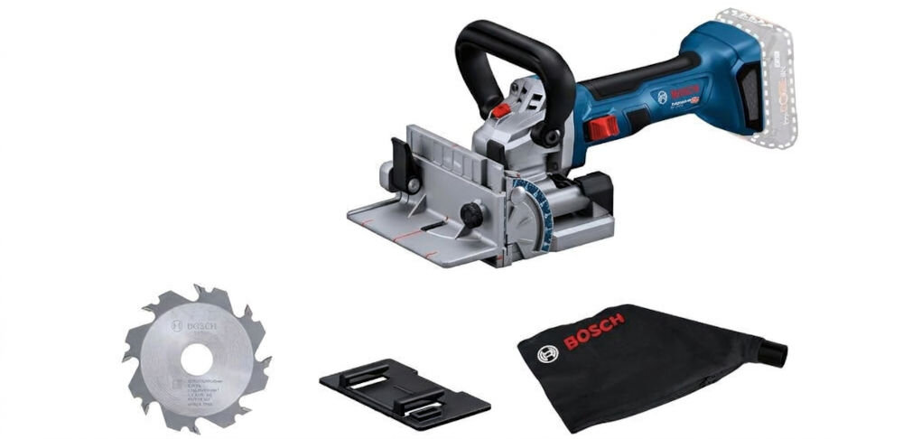 Frezarka BOSCH Professional GFF 18V-22 0601620100, zestaw, frezarka, walizka, instrukcja, Zestaw zawierający lamelownicę Bosch, tarczę i akcesoria