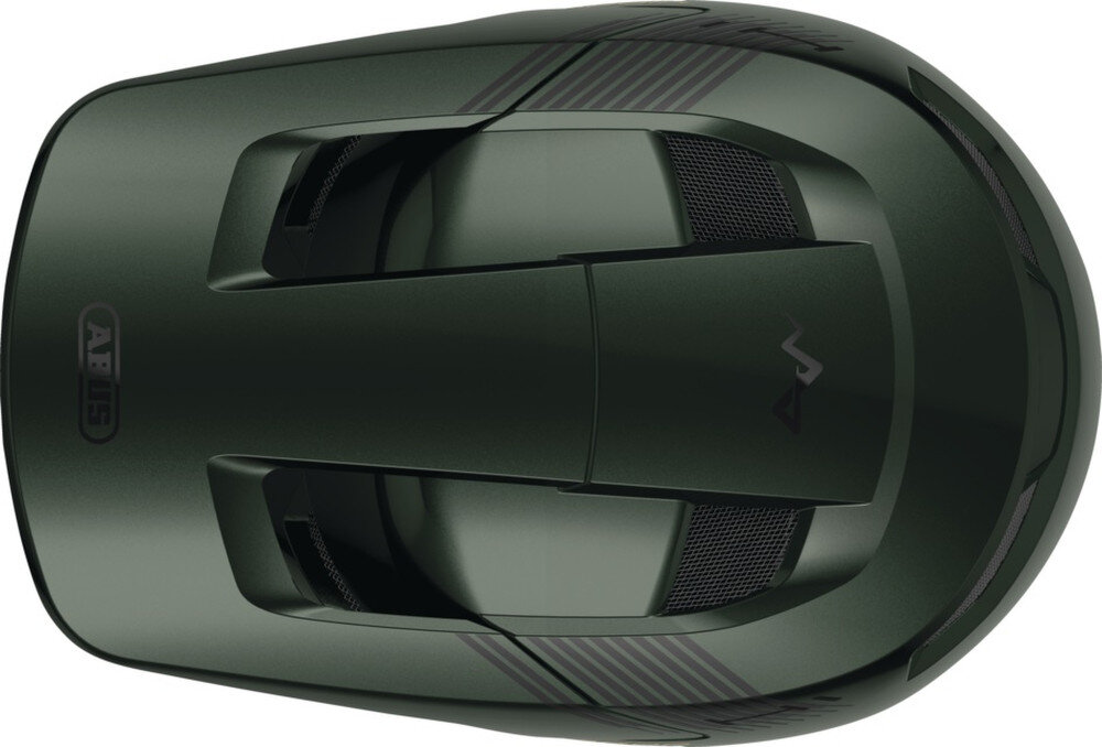 Kask rowerowy ABUS HiDrop Moss Zielony MTB (rozmiar M) kask na białym tle widoczny z góry siatka przeciw owadom ochrona przed muchami i innymi drobnymi owadami nie blokuje wentylacji kasku ochrona przed owadami bez rezygnowania z przewiewności