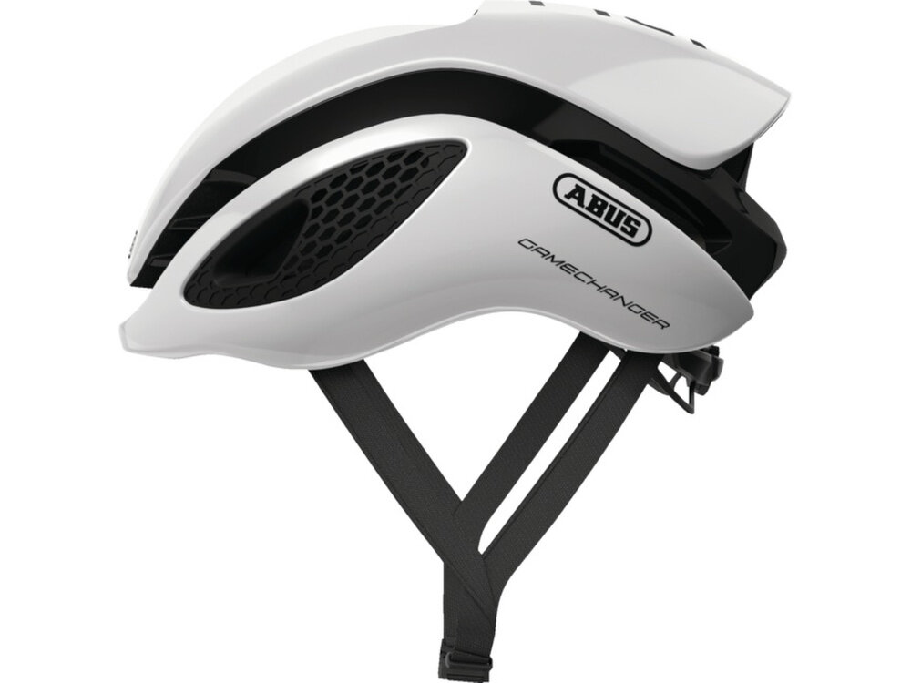 Kask rowerowy ABUS Gamechanger Polar Biało-czarny Szosowy rozmiar L, 59-62 cm pomieszczenie kask na uchwycie do malowania kask rowerowy szosowy aerodynamiczny kształt z szerszą tylną częścią odpowiednia pozycja efektywne wykorzystanie energii normy CE EN 1078