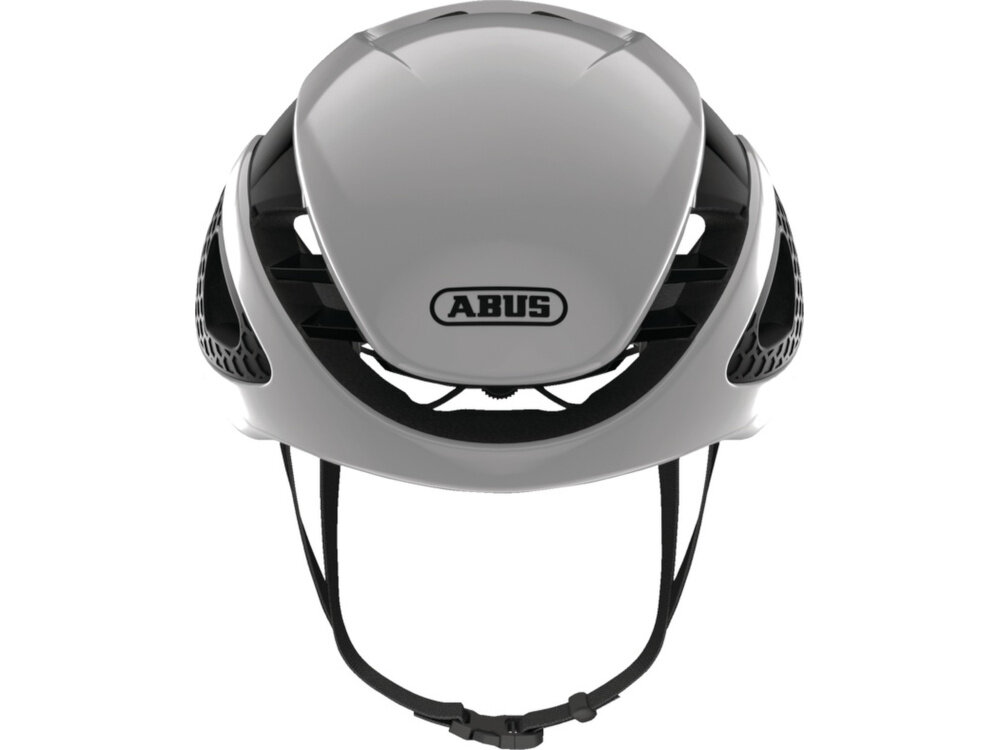 Kask rowerowy ABUS Gamechanger Polar Biało-czarny Szosowy rozmiar L, 59-62 cm kask na białym tle widoczny z boku system chłodzenia przepływu powietrza połączone kanałami otwory wentylacyjne rozprowadzają napływające powietrze po wnętrzu kasku stała cyrkulacja większy komfort podczas użytkowania