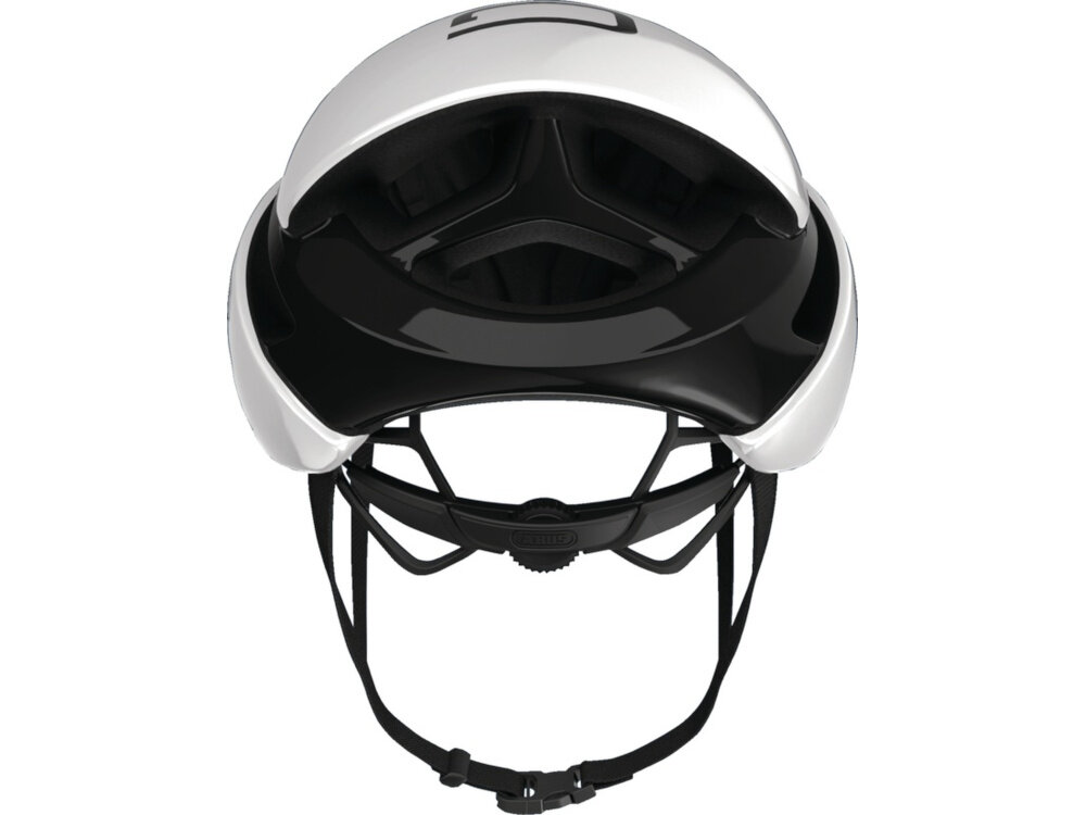 Kask rowerowy ABUS Gamechanger Polar Biało-czarny Szosowy rozmiar L, 59-62 cm kask na białym tle widoczny od środka system MIPS warstwa o niskim współczynniku tarcia ogranicza oddziaływanie sił rotacyjnych na mózg współpracoa z systemem wentylacji niska masa waga 290 g