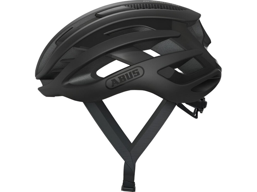 Kask rowerowy ABUS AirBreaker Czarny Szosowy rozmiar M kask na białym tle widoczny z boku do jazdy szosowej bezpieczeństwo lekkość trwałość wygoda przemyślana konstrukcja zaawansowane technologie chroni głowę w razie wypadku