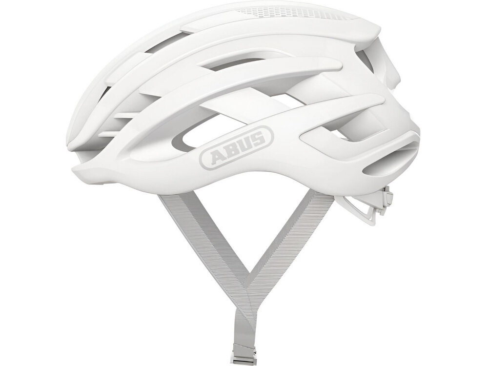 Kask rowerowy ABUS AirBreaker Biały Szosowy rozmiar M kask na białym tle widoczny z boku wydajna ochrona wentylacja bezpieczna jazda na szosie 