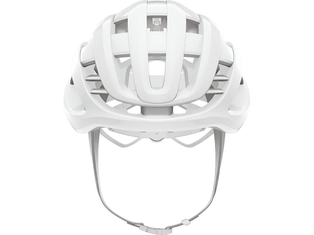 Kask rowerowy ABUS AirBreaker Biały Szosowy rozmiar M kask na białym tle widoczny od przodu do jazdy szosowej bezpieczeństwo lekkość trwałość wygoda przemyślana konstrukcja homologacja CE EN 1078 zaawansowane technologie chroni głowę w razie wypadku
