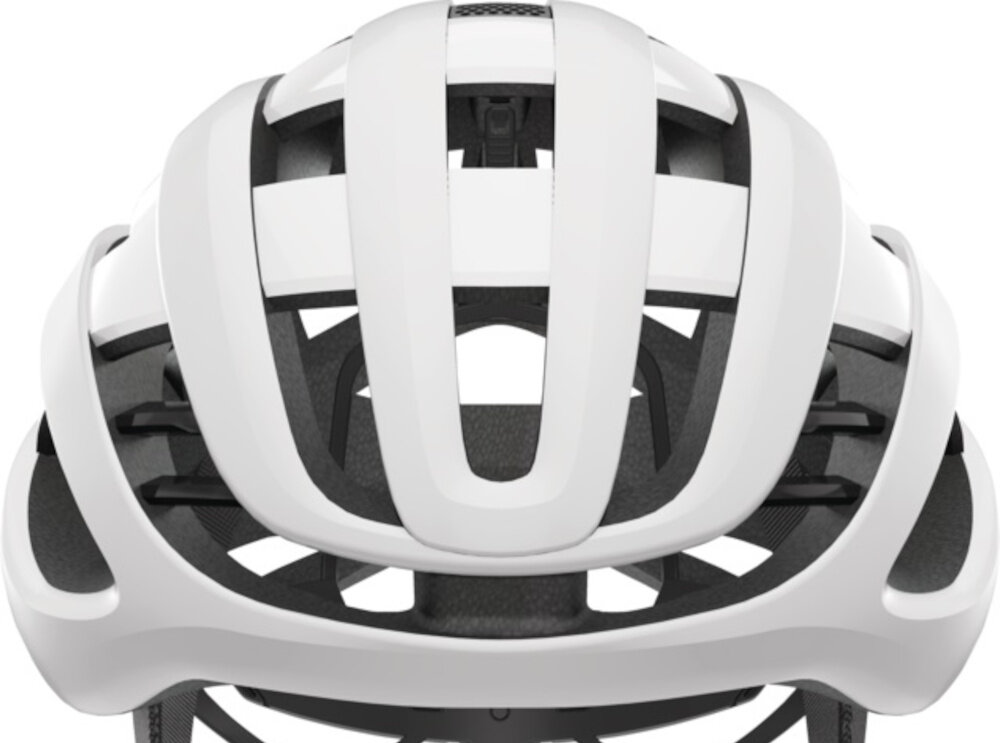 Kask rowerowy ABUS AirBreaker Polar Biały mat Szosowy rozmiar L zbliżenie na skorupę kasku białe tło zintegrowane w strukturze EPS wzmocnienie ActiCage Lite usztywnia konstrukcję w strategicznych miejscach bez ograniczania wentylacji wysoka odporność na odkształcenia w razie upadku wysoki poziom ochrony przy zachowaniu lekkości i komfortu