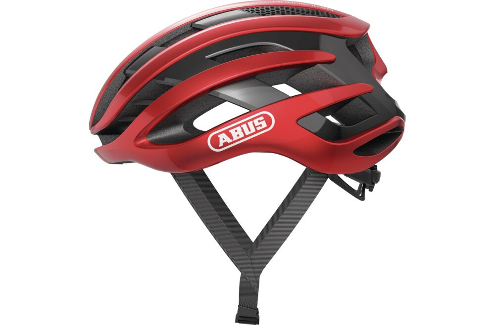 Kask rowerowy ABUS AirBreaker Performancer Performance Czerwony Szosowy rozmiar L kask na białym tle widoczny z boku wydajna ochrona wentylacja bezpieczna jazda na szosie 