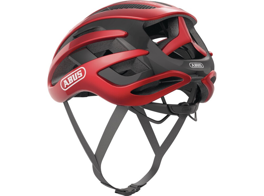Kask rowerowy ABUS AirBreaker Performancer Performance Czerwony Szosowy rozmiar L kask na białym tle widoczny od tyłu pod skosem zaprojektowany z myślą o osobach z dłuższymi włosami odpowiedni kształt tylnej części wygodne założenie kasku bez konieczności zmiany fryzury