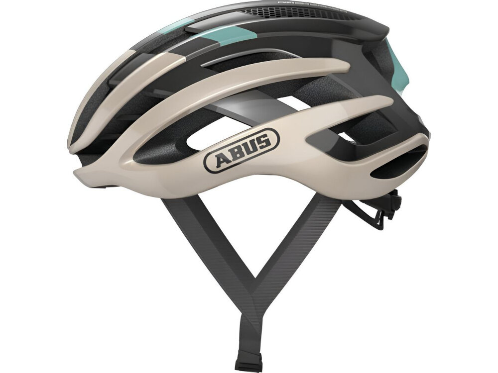 Kask rowerowy ABUS AirBreaker Szampańskie złoto Szosowy rozmiar S kask na białym tle widoczny z boku wydajna ochrona wentylacja bezpieczna jazda na szosie 
