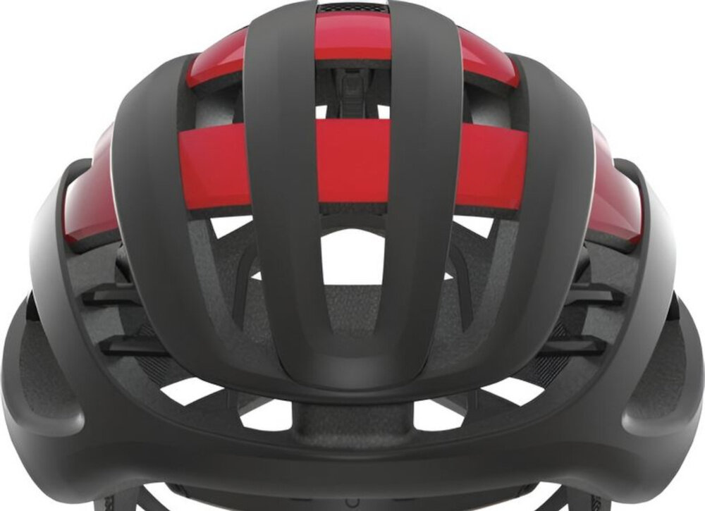 Kask rowerowy ABUS AirBreaker Czarno-czerwony Szosowy rozmiar M zbliżenie na skorupę kasku zintegrowane w strukturze EPS wzmocnienie ActiCage Lite usztywnia konstrukcję w strategicznych miejscach bez ograniczania wentylacji wysoka odporność na odkształcenia w razie upadku wysoki poziom ochrony przy zachowaniu lekkości i komfortu