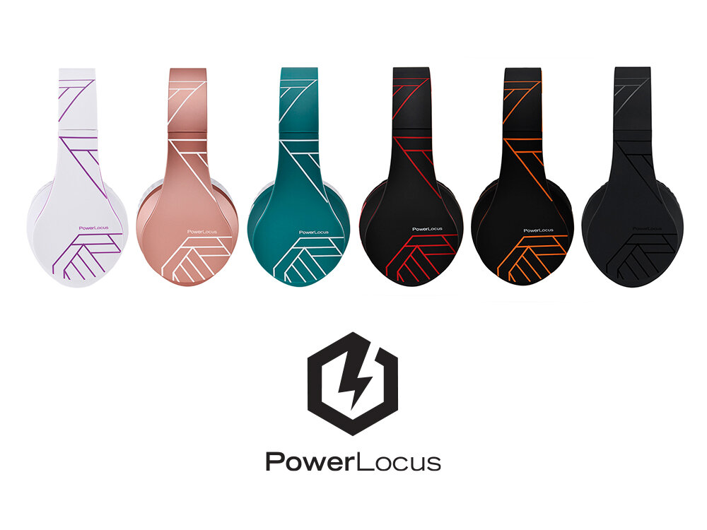 PowerLocus P2 słuchawki nauszne Bluetooth 5.3 AUX microSD radio FM, różne kolory słuchawek nausznych z boku na białym tle
