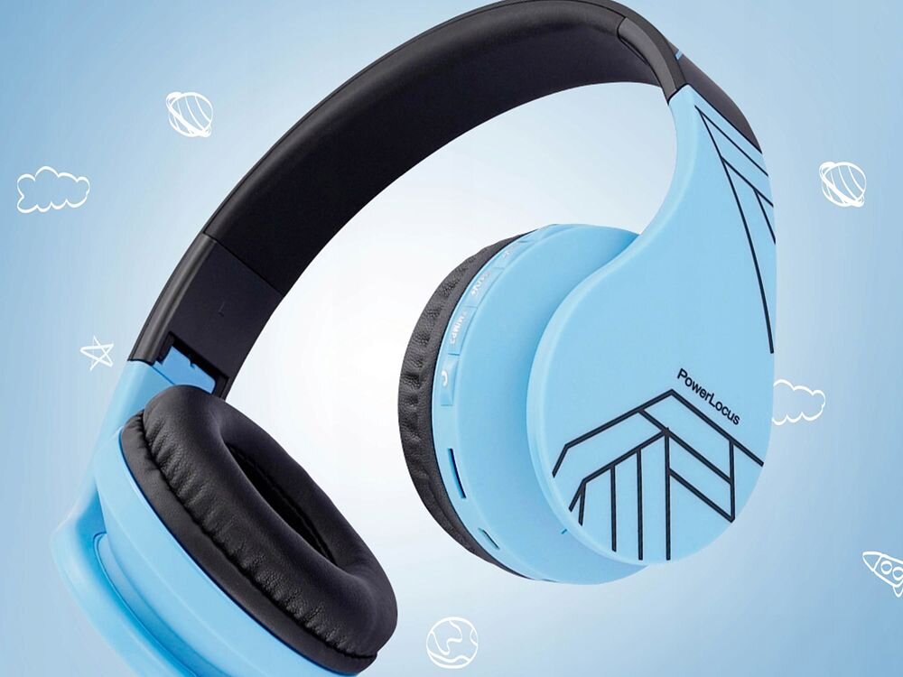 Słuchawki nauszne POWERLOCUS P1 Bluetooth AUX 3.5 mm microSD radio FM, słuchawki po skosie na kolorowym tle