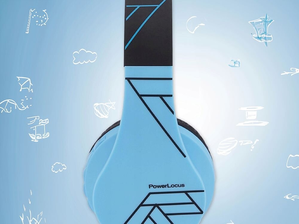 Słuchawki nauszne POWERLOCUS P1 materiały bez BPA odporna konstrukcja, słuchawki z boku na jasnym tle