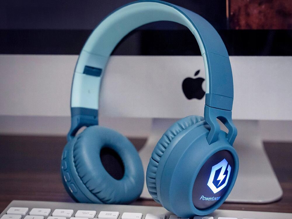 Słuchawki nauszne POWERLOCUS Buddy Kids bateria 15-20 godzin ładowanie 2h, słuchawki stojące na blacie