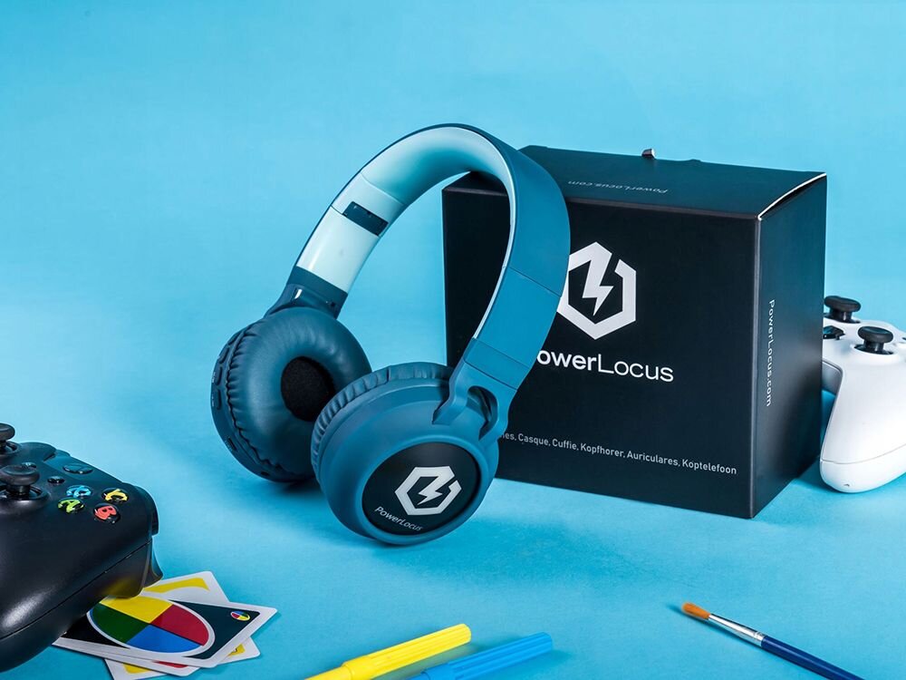 Słuchawki nauszne POWERLOCUS Buddy Kids mikrofon rozmowy gry online, słuchawki oparte o pudełko