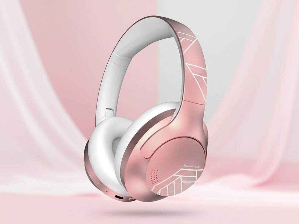 Słuchawki nauszne POWERLOCUS P3 przetworniki 40 mm tryby EQ hi-fi, słuchawki po skosie na jasnym tle