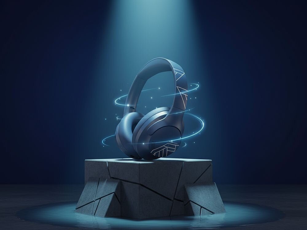 Słuchawki nauszne POWERLOCUS P3 przetworniki 40 mm tryby EQ hi-fi, słuchawki po skosie stojące na postumencie