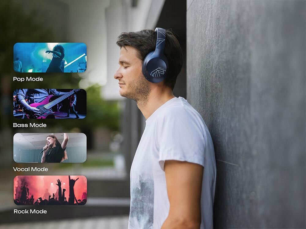 Słuchawki nauszne POWERLOCUS P3 składana konstrukcja etui mobilność, osoba z założonymi słuchawkami nausznymi