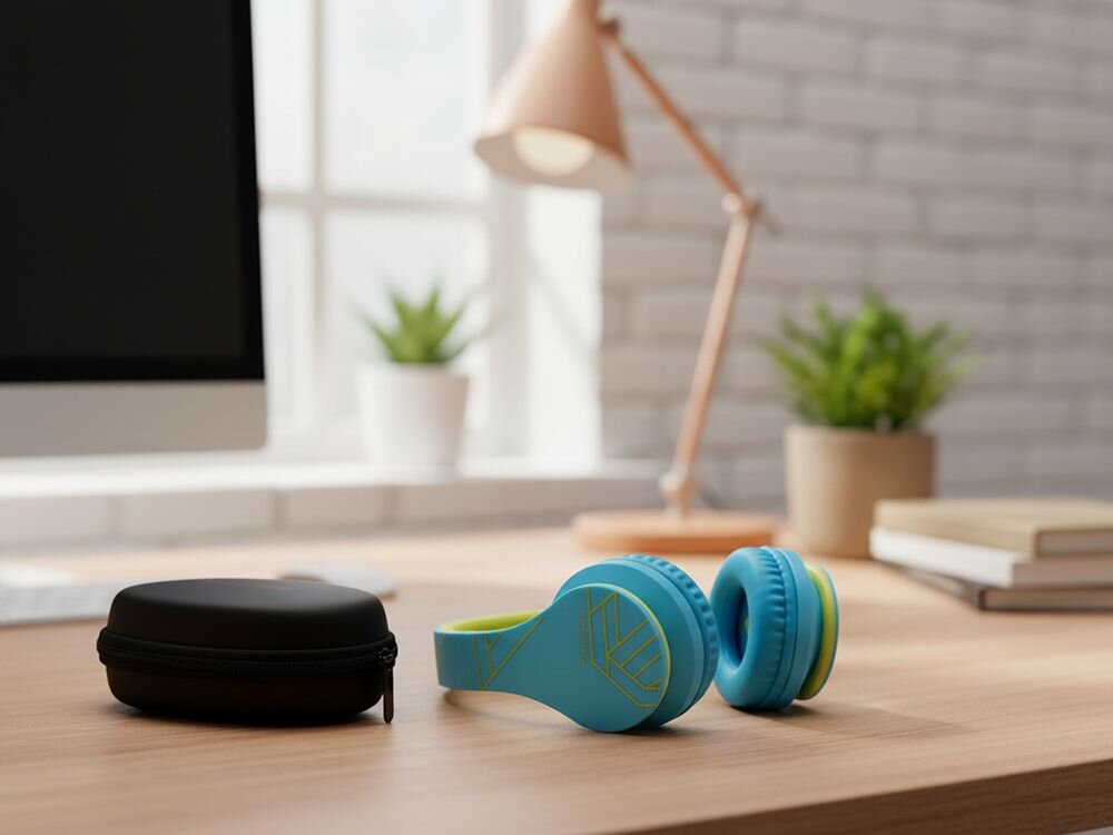 Słuchawki nauszne POWERLOCUS P2 Kids 85 dB Bluetooth 5.0 dane techniczne, słuchawki nauszne wraz z etui stojące na blacie