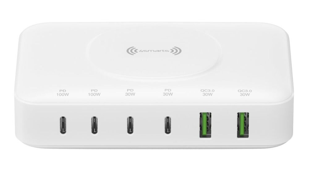 4SMARTS GaN 7w1 100 W Zintegrowana ładowarka bezprzewodowa Qi 15 W oznaczonej powierzchni zarządzaniu temperaturą bez ryzyka przegrzania - ładowarka od przodu