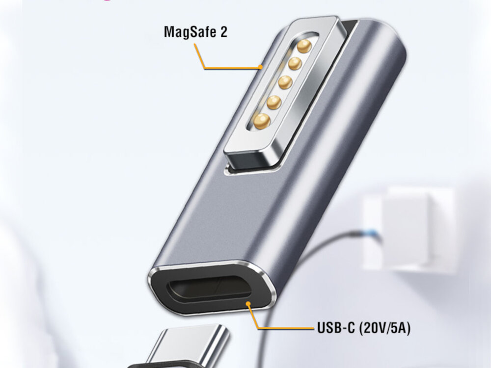 Adapter 4SMARTS USB-C MagSafe 2 PD 100 W MacBook Air i MacBook Pro MacBooka kabla z wtyczką USB-C ładowarek USB-C - adapter od strony złącza magsafe 2