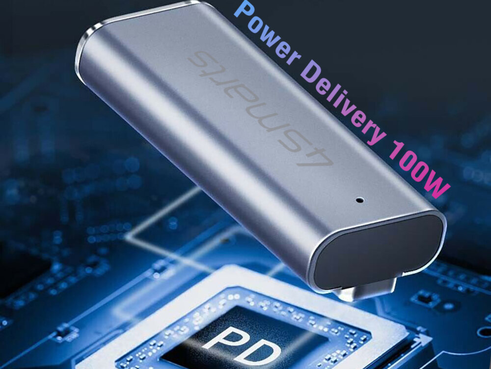 Adapter 4SMARTS USB-C MagSafe 2 PD 100 W technologię Power Delivery do 100 W szybkie ładowanie pracę lub rozrywkę - adapter na tle power delivery