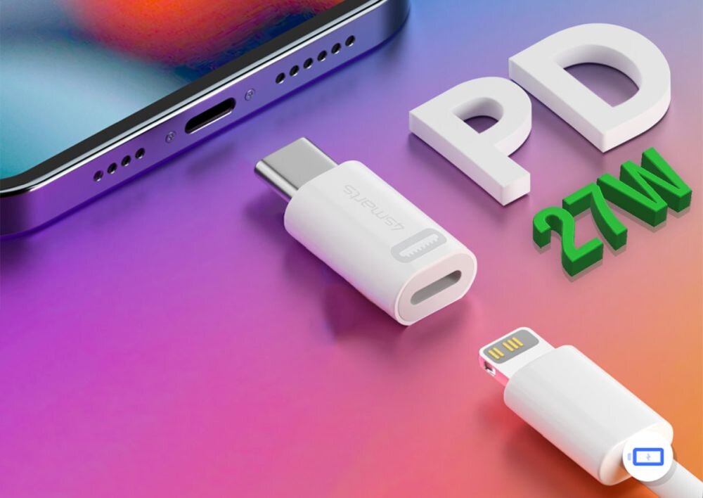 Adapter USB-C/Lightning 4SMARTS Power Delivery moc do 27 W szybkie ładowanie iPhone’ów 8 wzwyż iPadów Air, Pro oraz innych produktów z Lightning adapter do portu USB-C - adapter przy telefonie i wtyczne Lightning power delivery 27 w