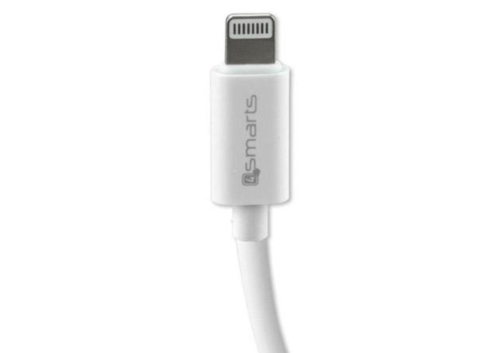 Adapter Lightning - Lightning/Jack 3.5 mm 4SMARTS słuchanie muzyki przez słuchawki z wejściem 3,5 mm ładowanie urządzenia przez złącze Lightning przewodem o długości około 6,5 cm szybkie ładowanie 5 V/1,5 A oraz pasmo audio 20 Hz – 20 kHz 32 Ω - wtyczka Lightning