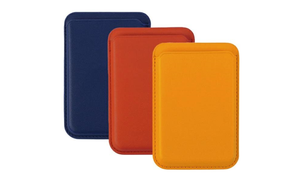 Etui portfel 4SMARTS Magnetic RFID MagCase Niebieski/Czerwony/Żółty (3 szt.) etui w 3 kolorach, na karty, na bialym tle