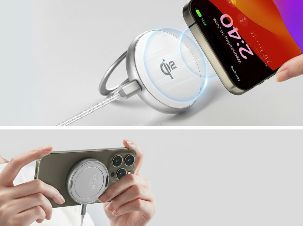 Ładowarka indukcyjna 4SMARTS Kickstand 15W Srebrna składana podstawka kickstand, pionowe lub poziome ładowanie