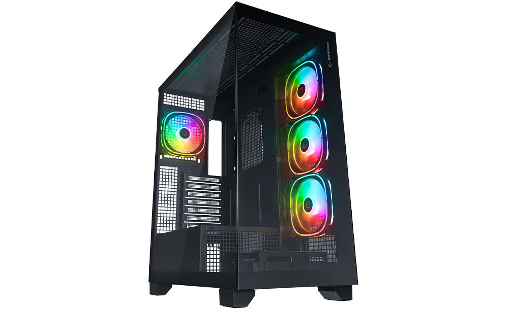 Rampage Hydra V1 Obudowa PC 4x wentylator USB C/USB A ARGB + hub E-ATX, czarna czas na grę